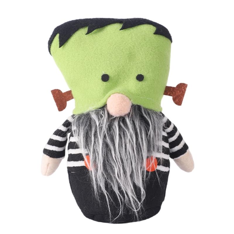 Pumpkin Hat No Face Gnome Spooky Season Dwarf Gnome with Pumpkin Hat Colorful Halloween Table Decoration зелёный