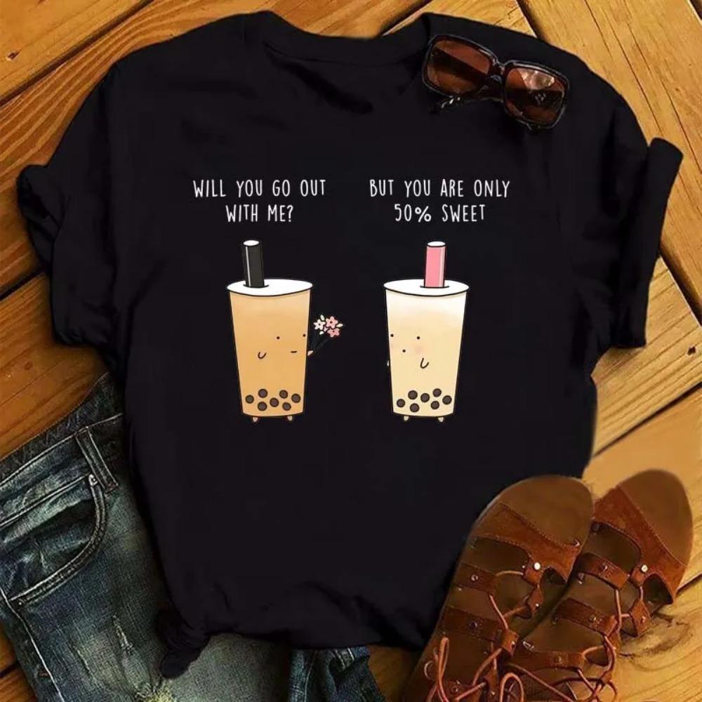 Funny Retro Casual Women's T-shirt Cute Women's Street Wear Panda Pattern Round Neck Short-sleeved Fashion Tea Print Aesthetic Clothing