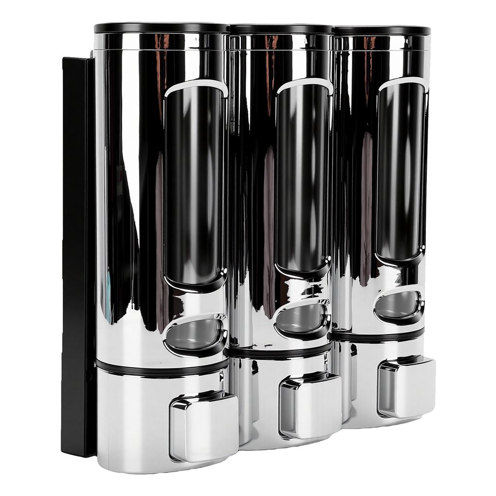 Dispenser da Doccia a 3 Scomparti 3x400ml Grande Capacità Ricaricabile Montato a Parete Dispenser per Shampoo e Balsamo per Bagno
