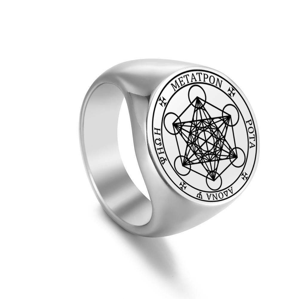 Dreamtimes Archangel Metatron Angel of Life Seal Solomon Punk Ring for Men Hegemony Stainless Steel Jewelry Fall Angel Rings 9