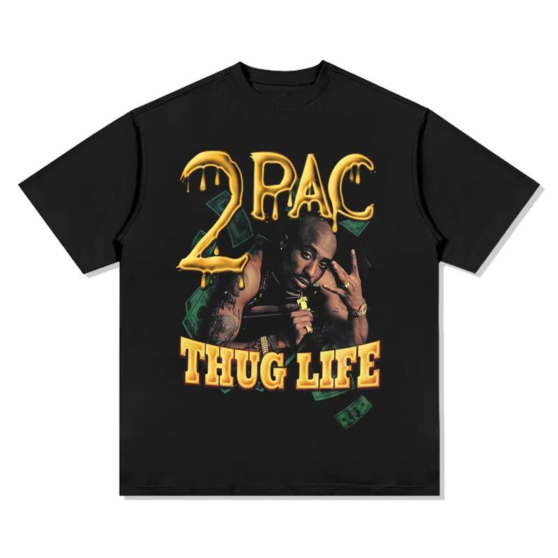 

2Pac Thug Life Graphic TShirt Unisexs Womens Oversized Heavyweight Cotton Bold Retro HipHop Streetwear Crew Neck Casual Top 4XL
