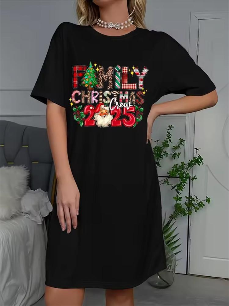 Christmas Cute Cats Print Dresses For Women 2025 Summer Fashion X-Mas Snowflake Clothing Casual Short Sleeve Loose A-Line Dress