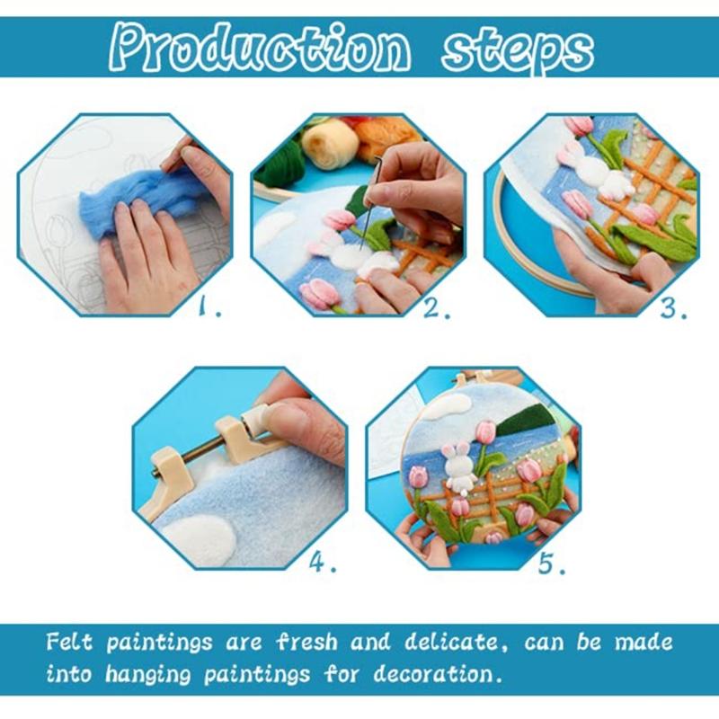 Florals Felting Starter Set Featuring Natural Linen And Practical Tool For New Craft