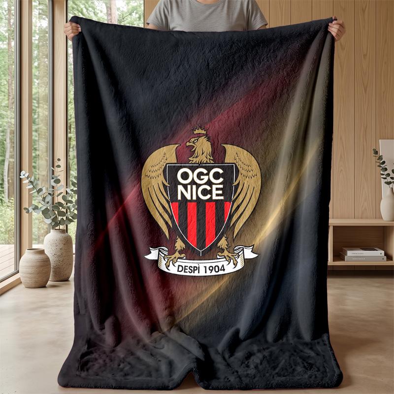 OGC Nice FC Weiche Flanell-Fleece-Decke Leichte Gemütliche Warme Überwurfdecke für Sofa Bett Heimdekoration