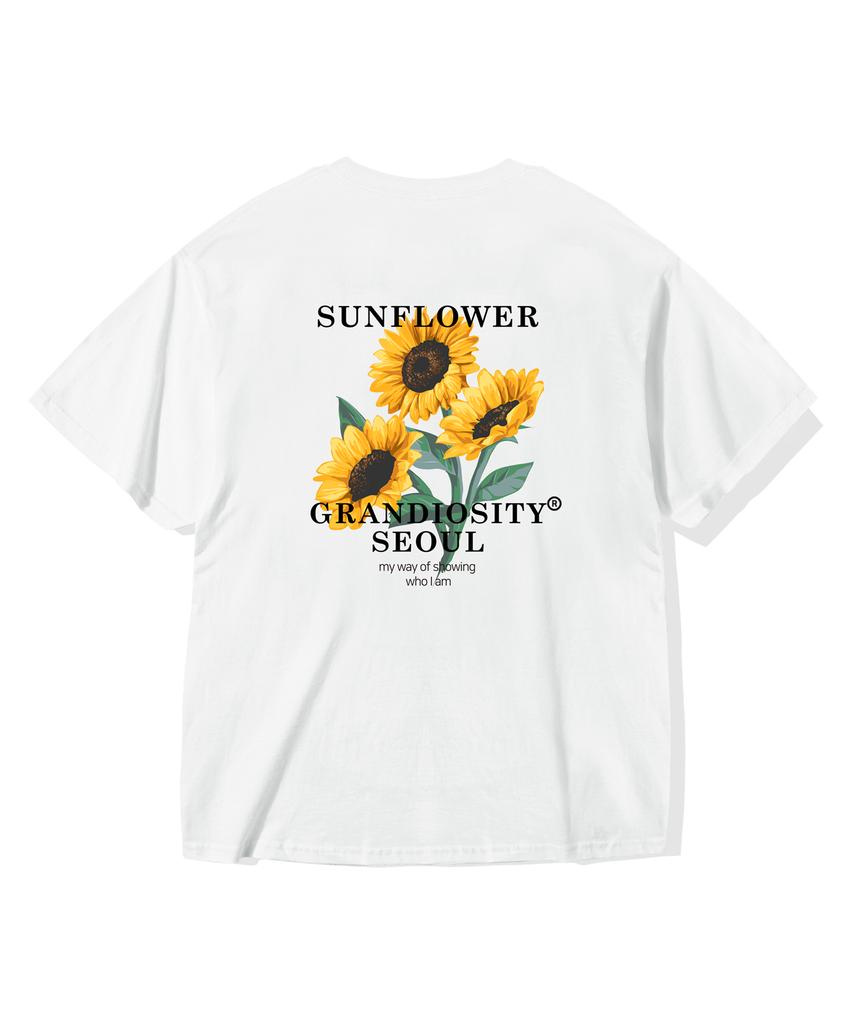 GRANDIOSITY Sunflower Print Oversized Short Sleeve T-Shirt (White)