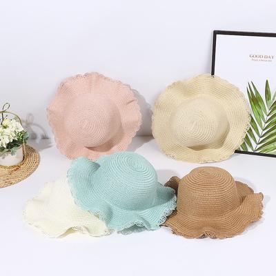 Children's Internet Celebrity Super Fairy Lace Straw Hat Fashion Outdoor Travel Sunscreen Hat Summer Straw Woven Ruffle Edge Sunshade Hat