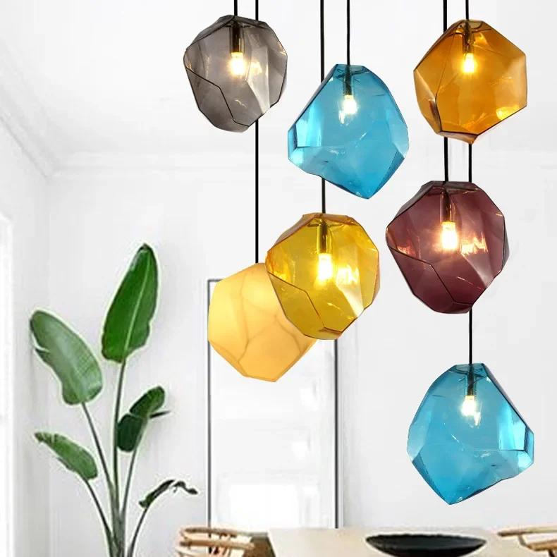Hot Modern Simple Stained Glass Chandelier Creative Personality Restaurant Bar Bedroom Living Room Cafe Exhibition Hall Lighting