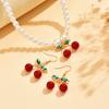 Imitation Pearl Cherry Pendant Necklace Earrings Set, Summer High-end Light Luxury Collarbone Chain Jewelry Necklace