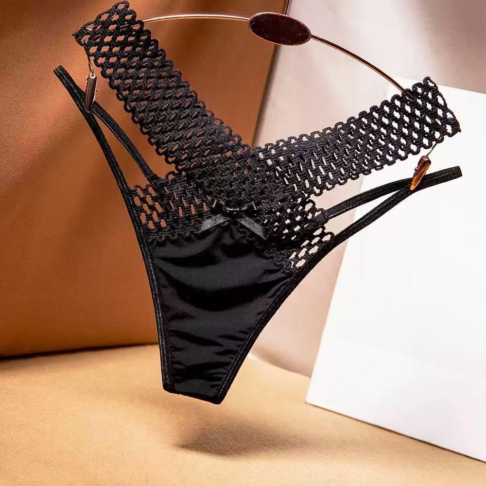 Women's Silk See-Through Low-Waist Thong with Thin Strap Cutout - Sexy French Design