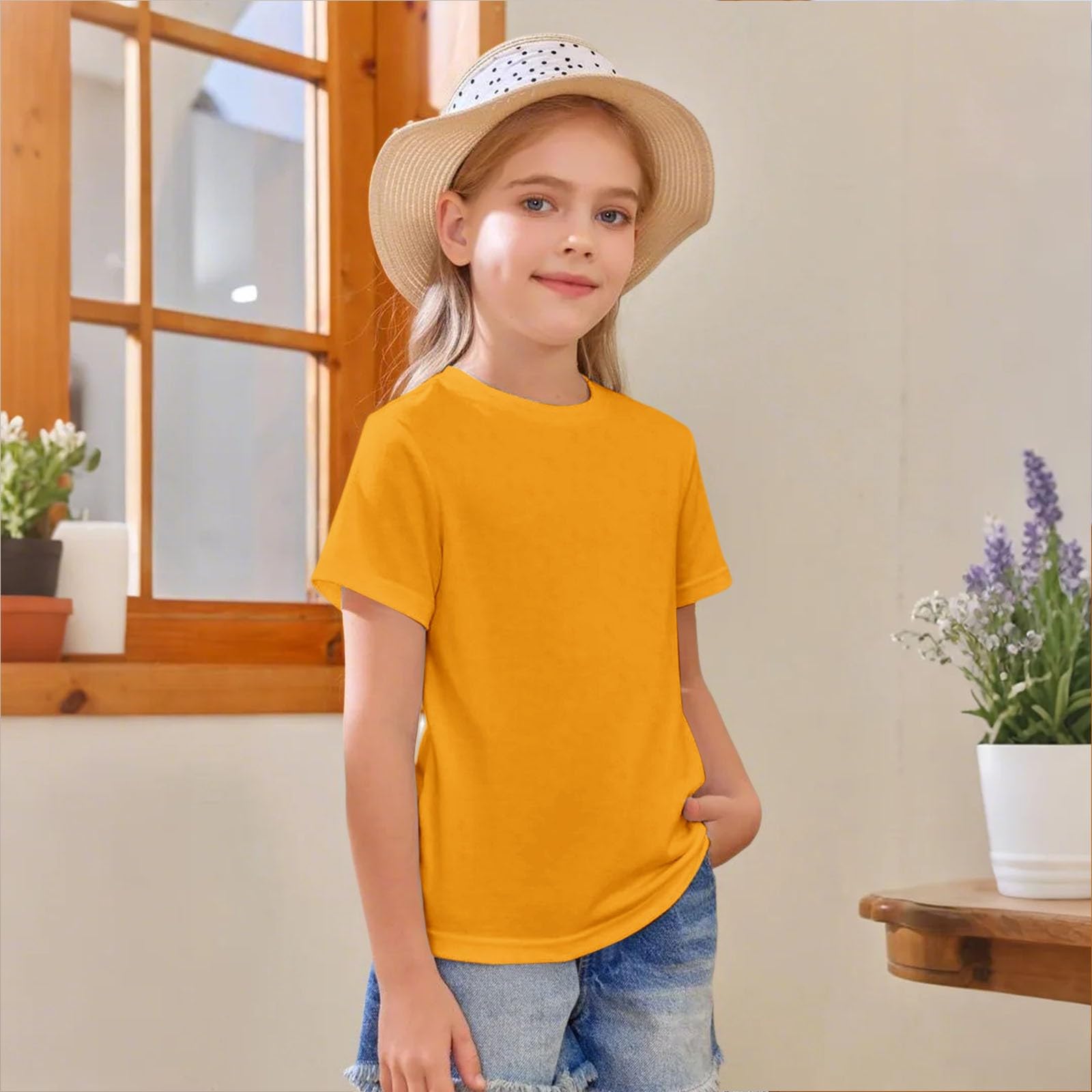 

Girls Shirt Short Sleeve Neck Casual Tee Tops 170 жовтий