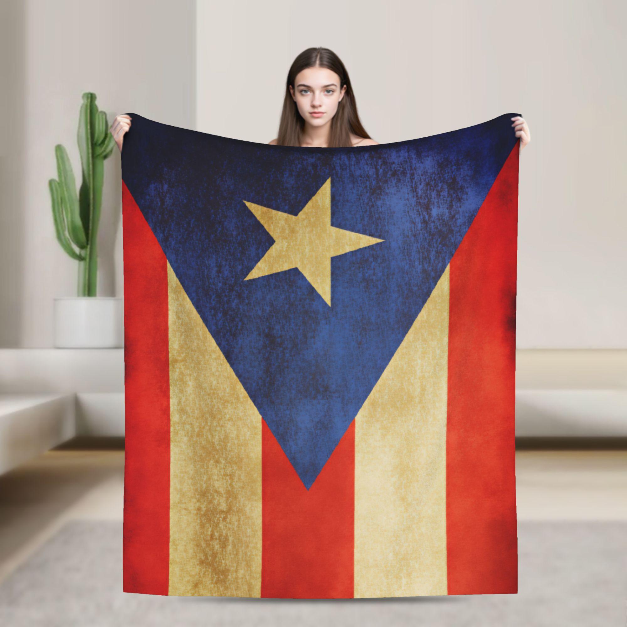 

Puerto Rican Flag Blanket Super Warm Fluffy Plush Throw Blanket For Bedroom Airplane Travel Flannel Bedspread Bed Cover 75x90cm