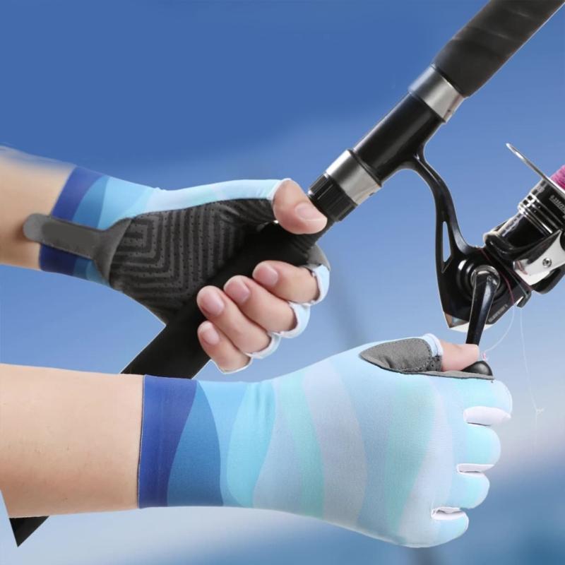 Angler Fingerless Gloves Breathable Anti-Slip Elastic Gloves for Fishing Hiking Cycling UPF50+ Sun Protections Gloves