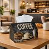 2D Flat, 1 Vintage Font Rustic Style - Rectangular Tissue Box, Coffee Cup Bean Brown - Suitable for Home, Kitchen, and Bathroom - Ideal Choice for Eve