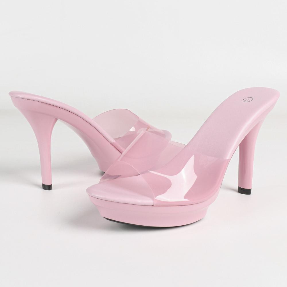 

10.5cm Women s Plus Size High Heel Slippers Sexy Thin Heel Summer Nightclub Roman One Strap Sandals LFD-19881-A79 34 розовый