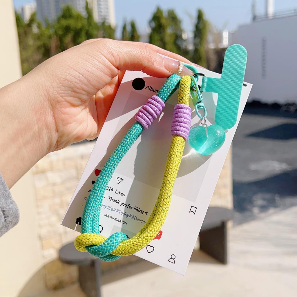 Heart Pendant Glitter Short Lanyard Rope Universal Phone Camera Patch Cord Hands Free Durable Nylon Chain Anti-lost Wrist Strap