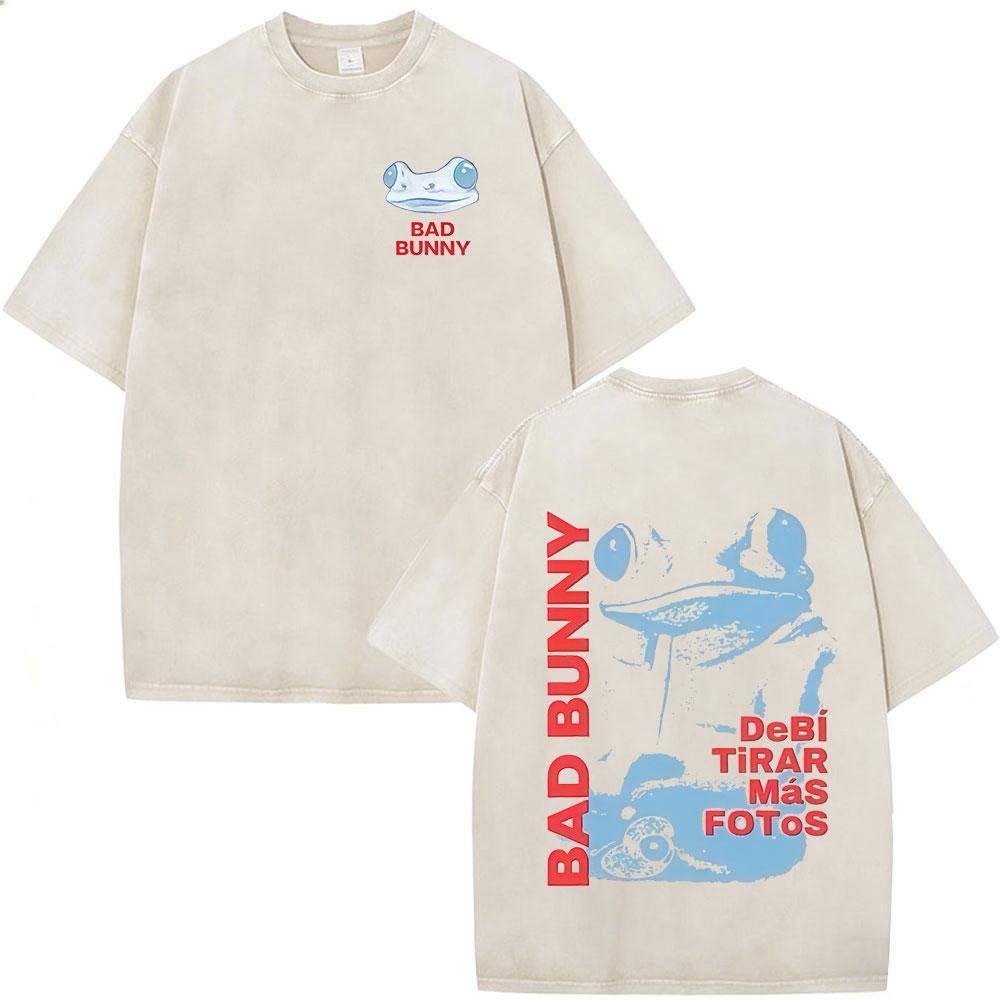 Vintage Washed Rapper Bad Bunny Debi Tirar Mas Fotos DTMF T Shirts Men Women Summer Clothing Fashion Hip Hop Tshirts Streetwear