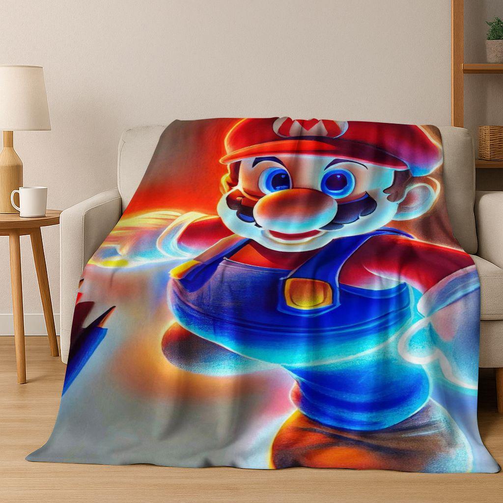 26 Style Mario Cartoon Gift Flannel Blanket,Warm and Cozy Soft Throw Blanket for Home Bedroom Bed Sofa Travel Picnic Cover Kids
