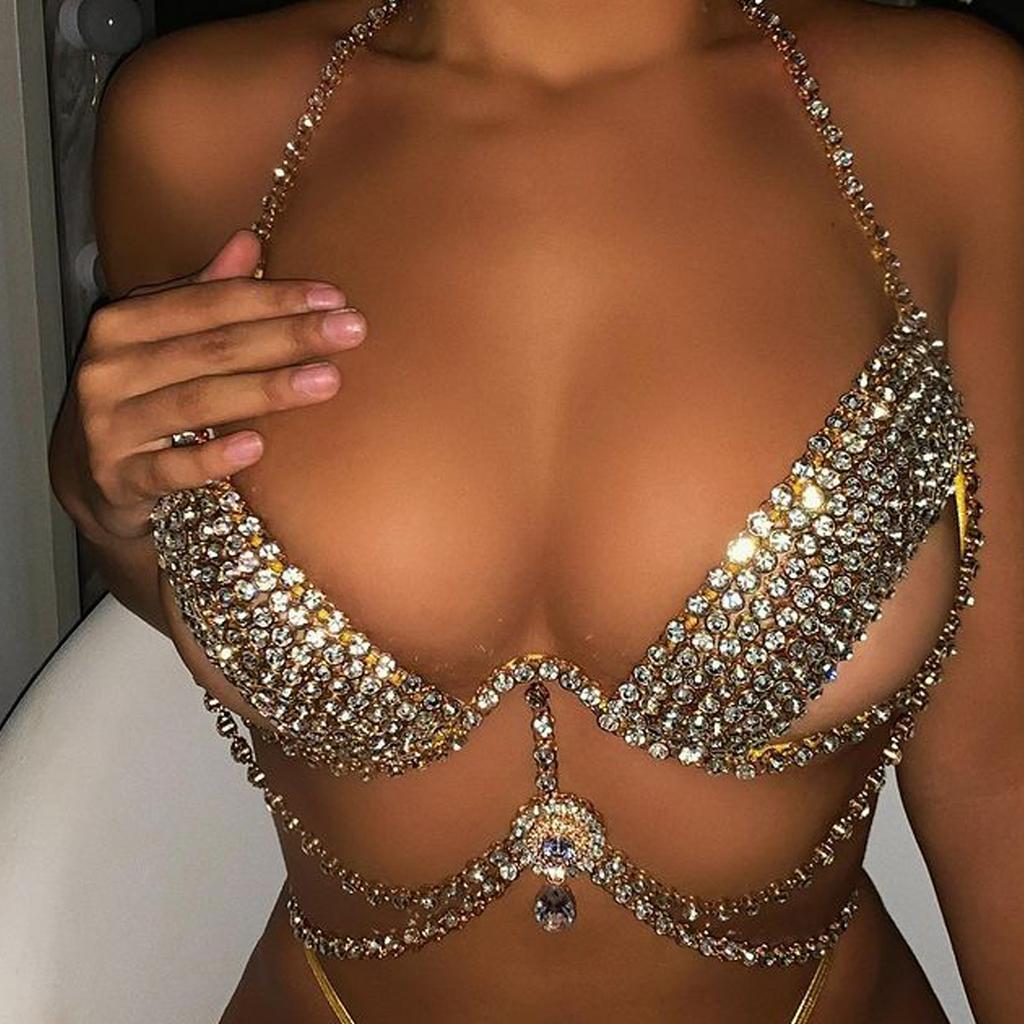 Sexy Luxury Rhinestone Body Chain Chest Chain Jewelry, Fashion Bikini Claw Chain Bra Nightclub Clothing