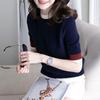 Summer Casual Fashion Patchwork Knitted Top Women Short Sleeve Loose All-match Tee Female Slim T-shirt