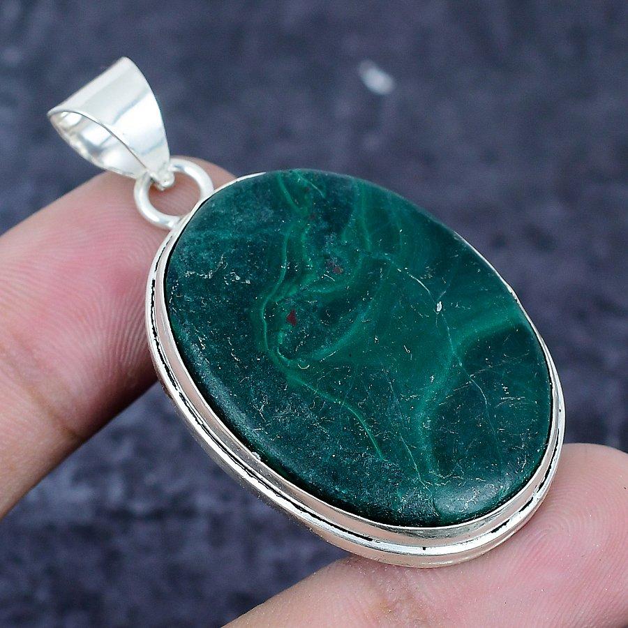 Malachite Gemstone 925 Sterling Silver Jewelry Pendant 2.05"