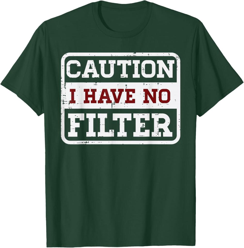 Caution I Have No Filter Sarcastic Graphic Tee Funny Saying Casual Short Sleeve TShirt for Men Women