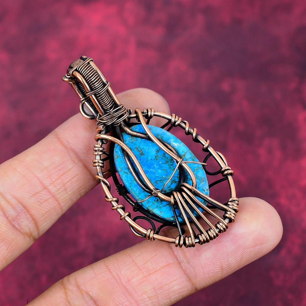 Evil Eye Tibetan Turquoise Pendant Copper Wire Wrapped Pendant Moonstone Jewelry