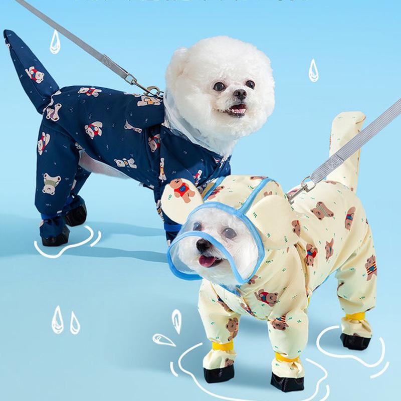 Puppy Waterproof Clothes Full Print Bear Pet Raincoat Four Legs All Inclusive Towing Poncho Teddy Outdoor Clothes