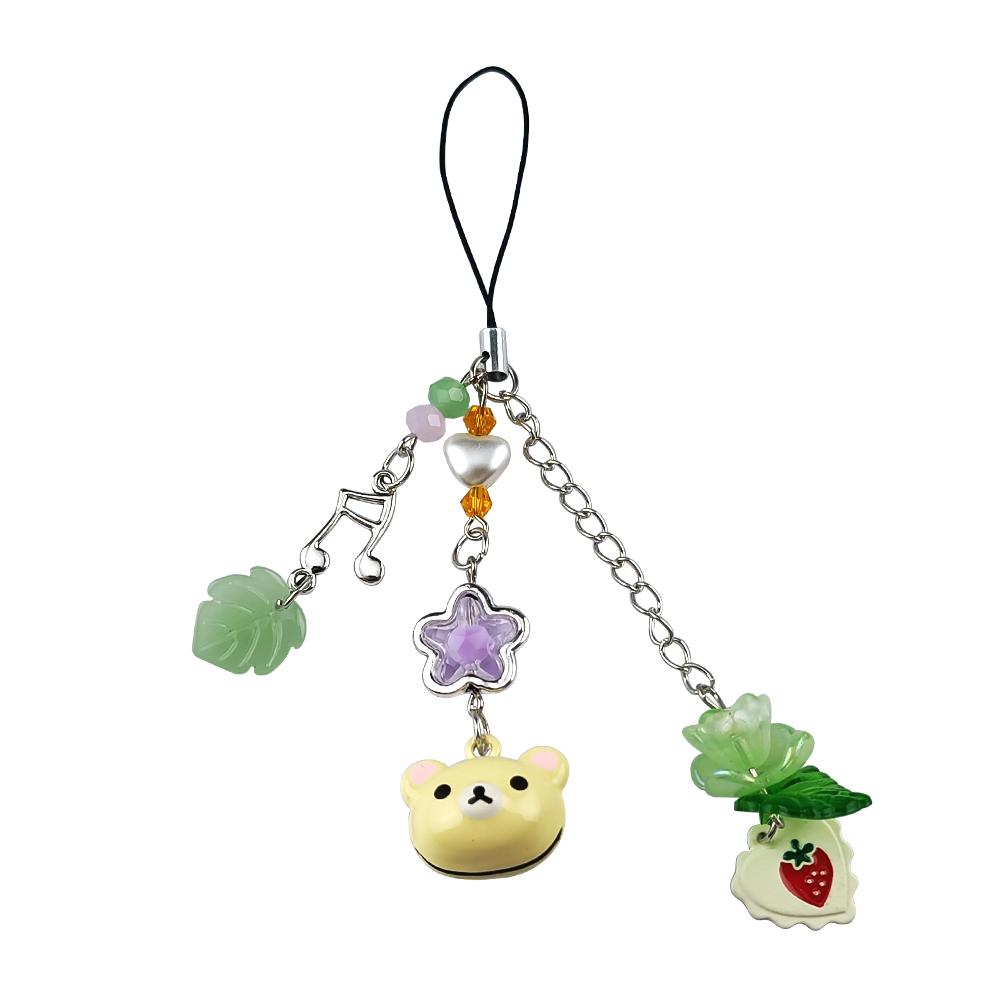Cute Bear Strawberry Beaded Phone Chain Y2K Coquettish Fairytale Lily Of The Valley Keychain Handbag KeyPendant Accessories Gift
