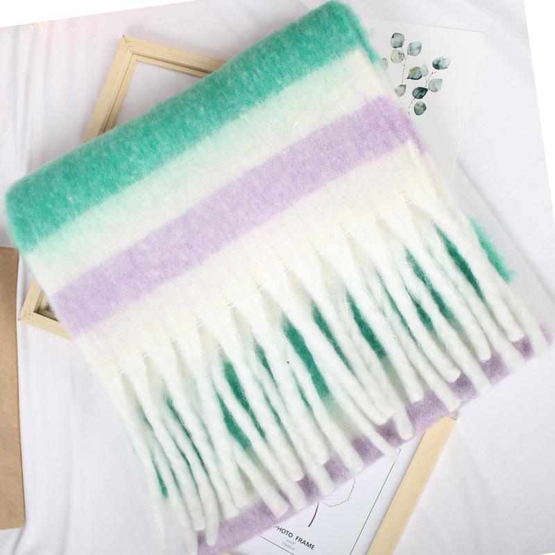 1116 Scarf Women's Autumn and Winter Classic Circle Yarn Color Matching Fashionable Color Plaid Oversized Shawl Thickened Warm Scarf