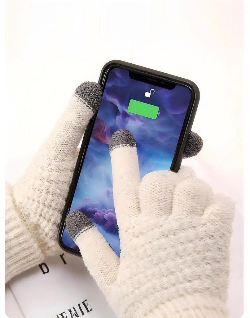 Winter Cute Plush And Thick Double-layer Cycling Cold-proof Tap Screen Plush Knitted Warm Gloves