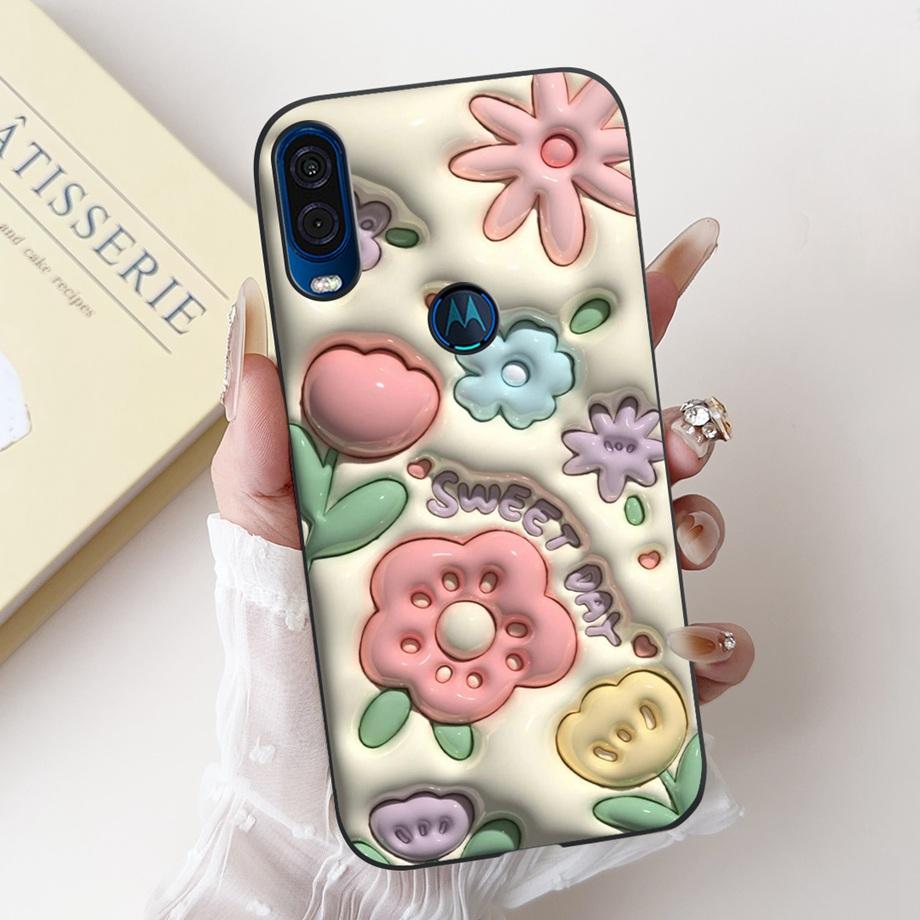 For Motorola One Vision One Macro Phone Case Motorola P50 Back Cover Soft Matte Silicone Slim Fundas Lovely Panda Rabbit Flower