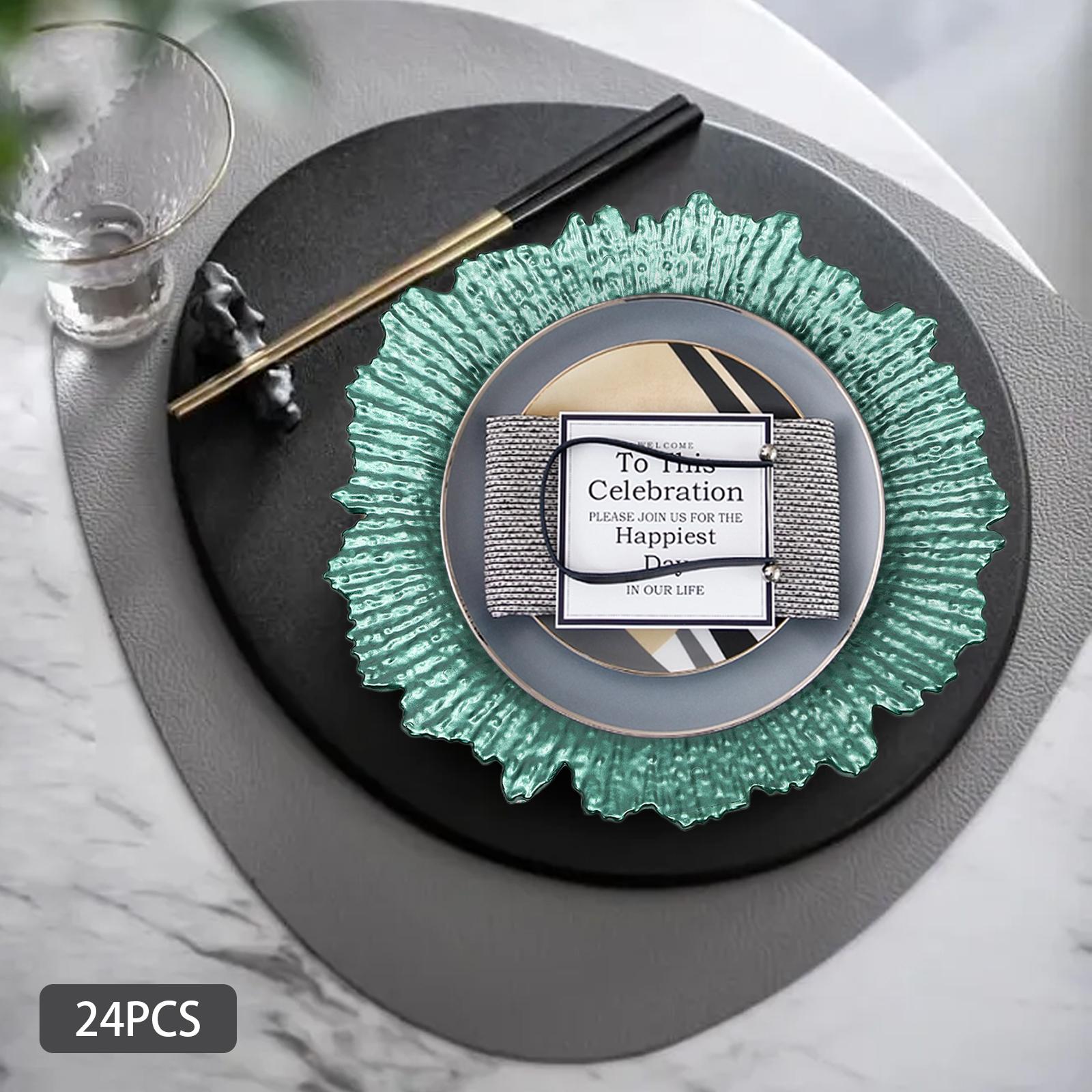 

24-Pack 12.6In Round Plastic Charger Plates Tableware, Green Reef Design Decorative Underplates, for Wedding Party Banquet Decor зелений