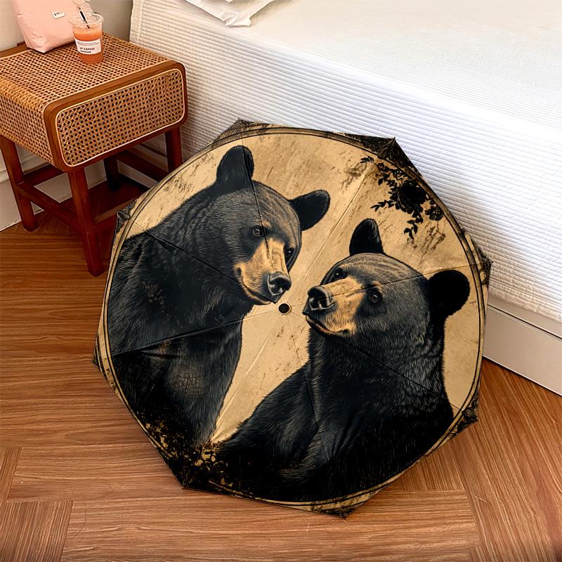 1 PC Automatic Folding Umbrella - Black Bears Pattern, Portable & Foldable Design with 8 Ribs, Christmas Birthday Gifts