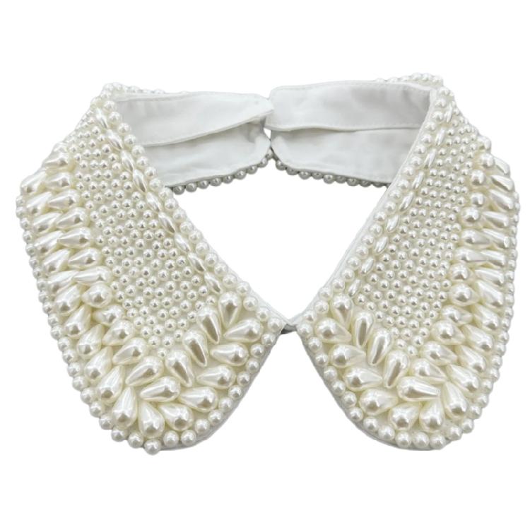 Elegant Pearls Beaded Bib Faux Collar Half Shirt for Women Lapel False Collar Detachable Collar Neckline Choker Necklace