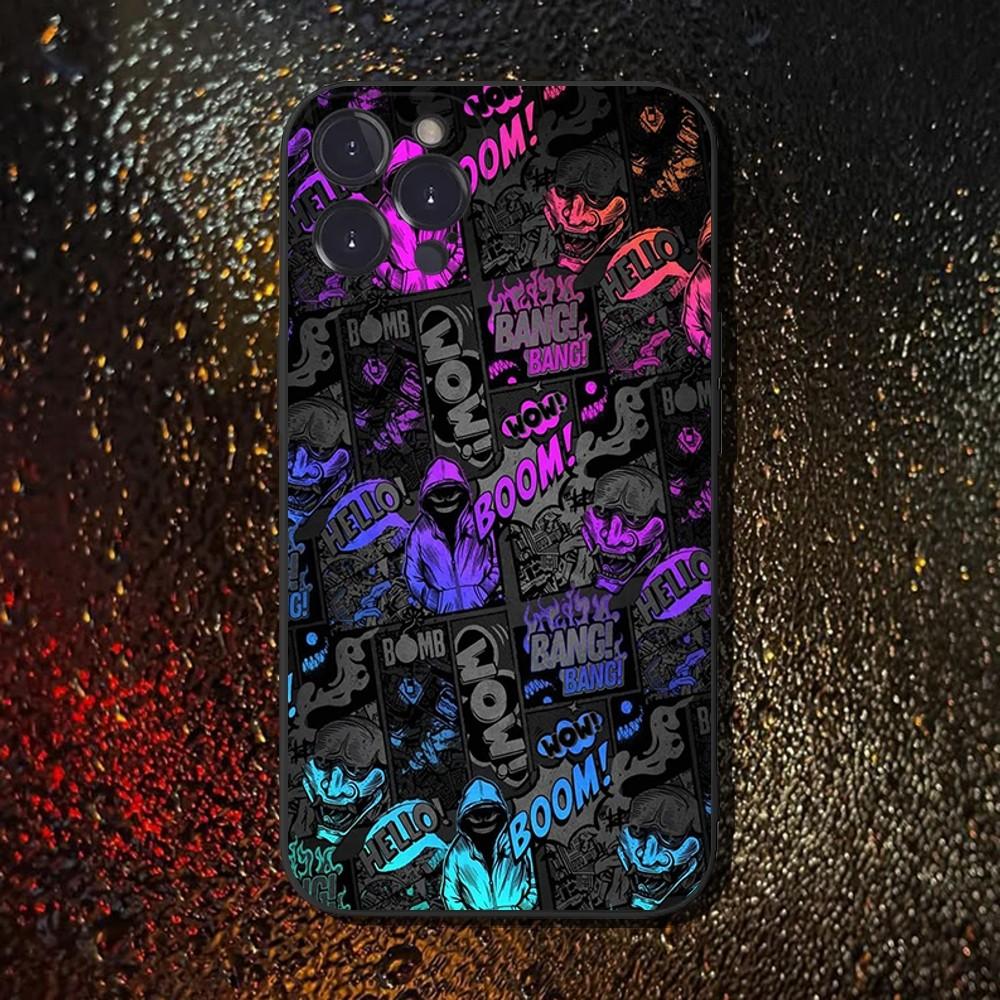 Graffiti Phone Case For iPhone 16,15,14,13,12,11 Plus,Pro Max,XS,X,XR,SE,Mini,8,7,Soft Silicone Black Cover