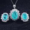 Internet Celebrity Imitation Natural Paraiba Necklace, Luxury Colored Treasure Pendant Internet Celebrity Stud Earrings Haute Couture Jewelry Set