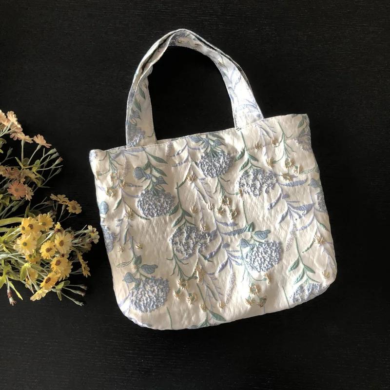 

Vintage Purple Flower Women Shoulder Bag Jacquard Fabric Ladies Underarm Messenger Bags Female Girls Small Tote Purse Handbags