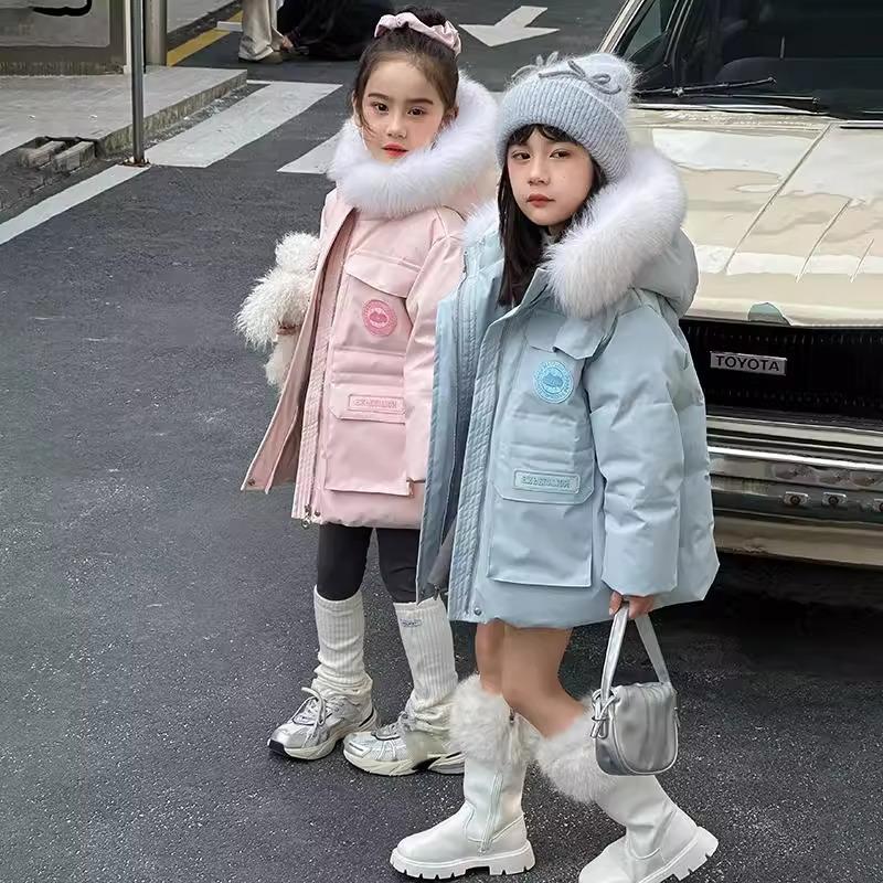 Girls' Winter Jacket, Long-length Down Coat, Kids' Parka, Warm Outerwear