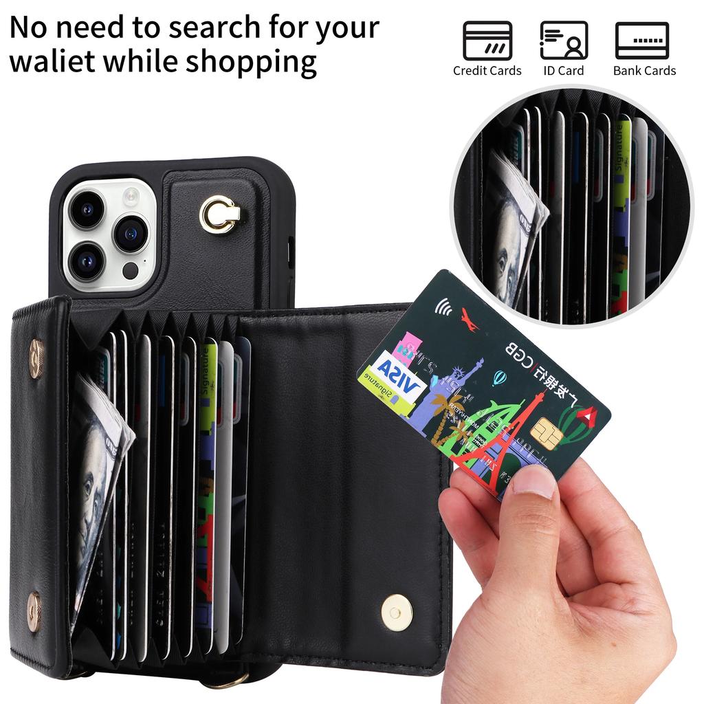 Crossbody Cards Solt Wallet Leather Case for IPhone 14 15 Pro Max 13 12 11 XR XS 7 8 SE 2022 Lanyard Long Strap Holder Bag Cover