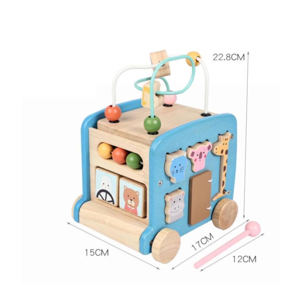 Wooden Activity Bus Multifunctional Shape Sorter with Beads Educational