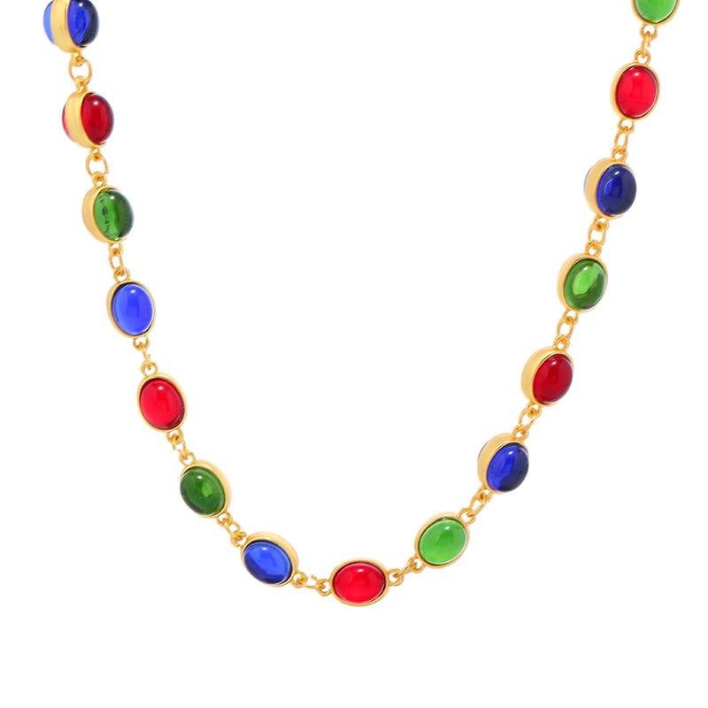 Medieval Vintage Retro Glazed Necklace Color Niche Design High Sense Female Court Temperament Collarbone Chain