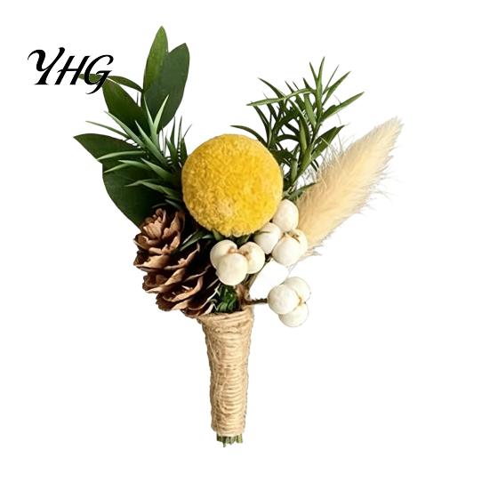 DIY Craft Dried Flowers Flower Boutonniere, Preserved Wedding Corsage, Rustic Natural Dry Retro Style Boutonnieres Brooch Pin for Groom Bride