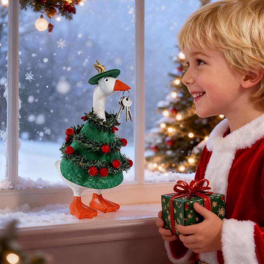 Christmas Tree Geese Outfit Tree Shaped Statue Decor Clothes Lawn Porch Geese Statue Costume For Holiday Celebrations Seasonal