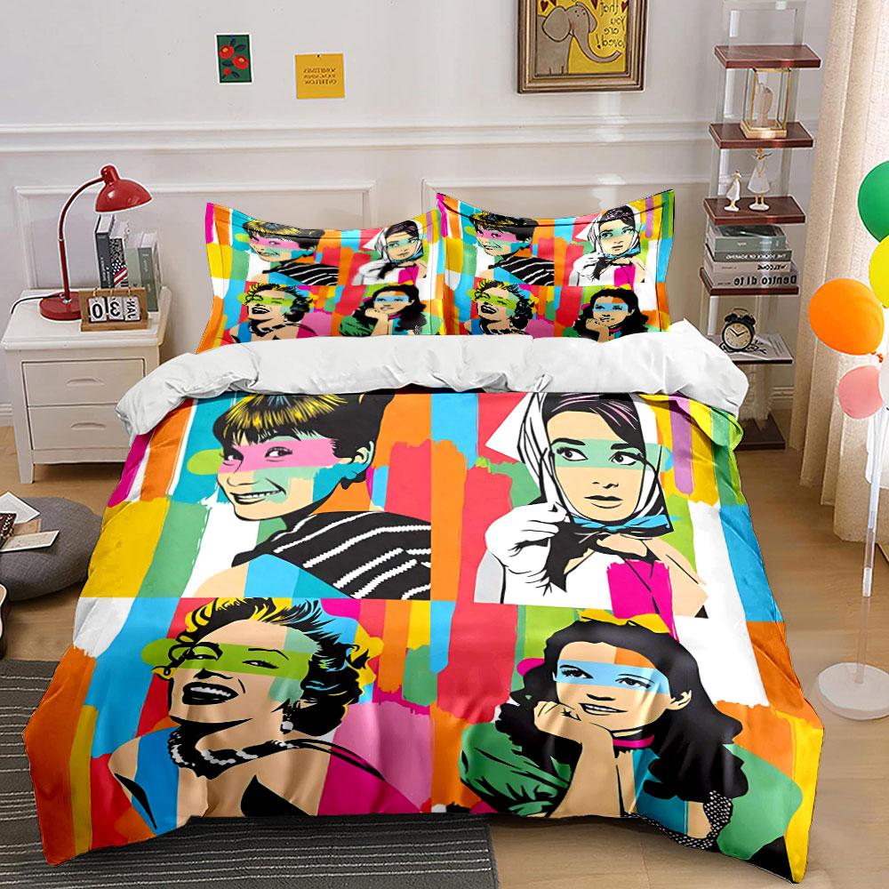 Pop Art Style Colorful Portraits Bedding Duvet Cover Set Duvet Cover Pillowcases (1*Duvet Cover 2*Pillowcases, without duvet insert)