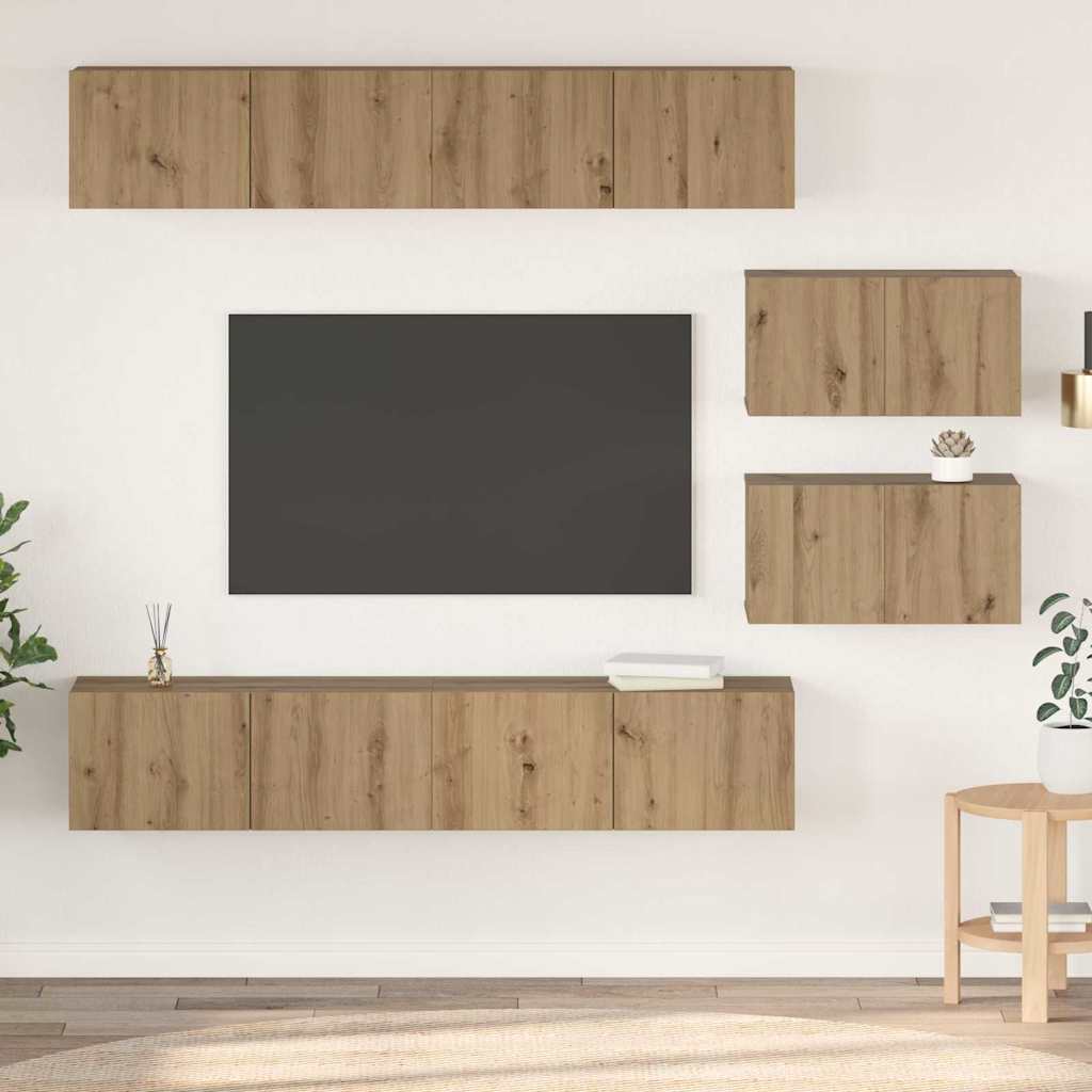 Wall Mounted TV Cabinet Set 6 pcs Artisan Oak Wood Based Material