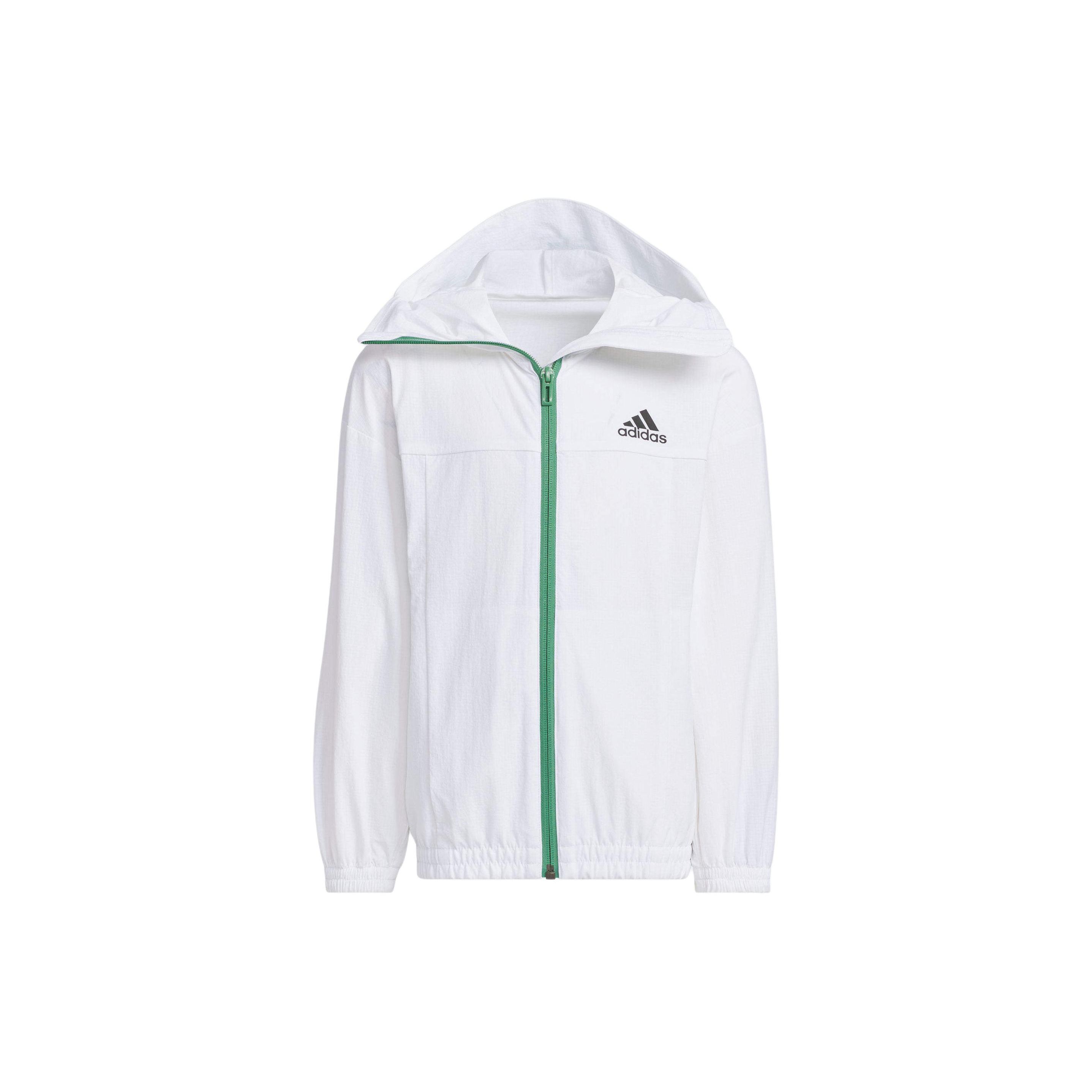 Детская куртка Adidas Color Block с молнией, принтованным логотипом, капюшоном и длинными рукавами, белая JI9769 A128