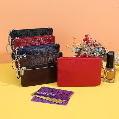 Kožená mini peněženka na mince s kroužkem na klíče, úložná, vrstvená hovězí useň Baotou, velkokapacitní peněženka na mince se zipem, malá peněženka