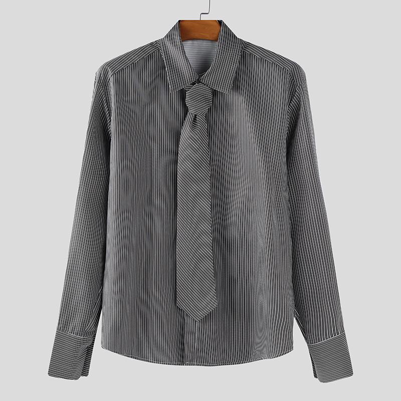 

INCERUN Мужские рубашки с длинным рукавом на завязках, в полоску, в стиле кэжуал, с перекрученной спиной S