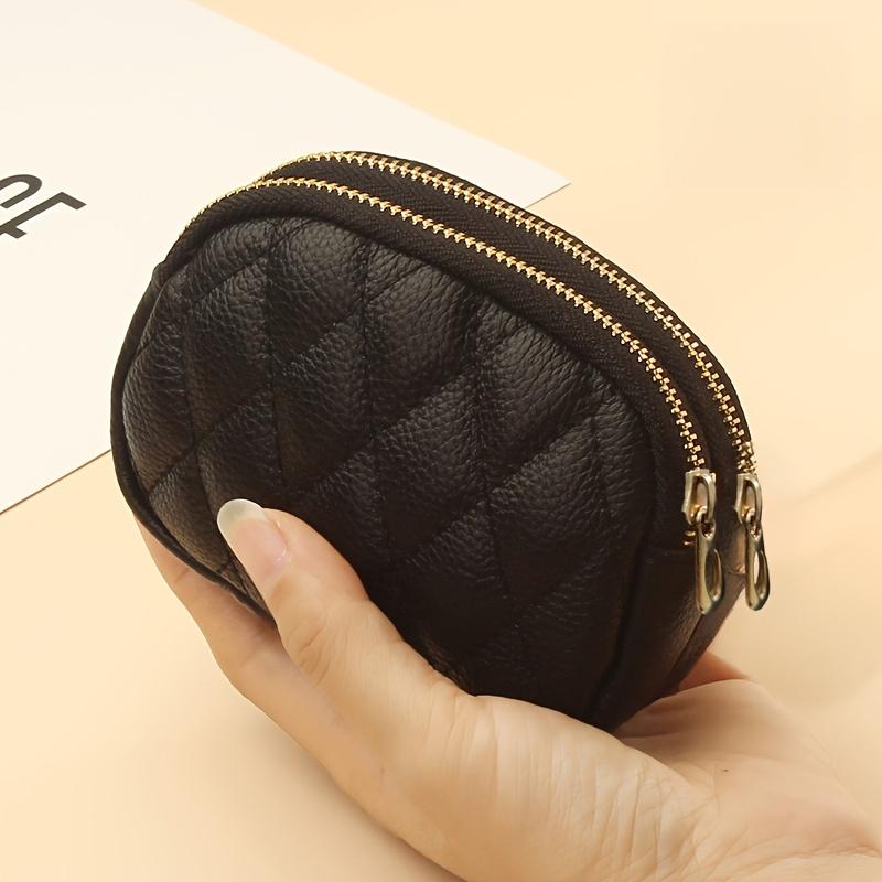 New PU Leather Rhombus Small Wallet Mini Coin Change Bag Double Zipper Storage Change Bag