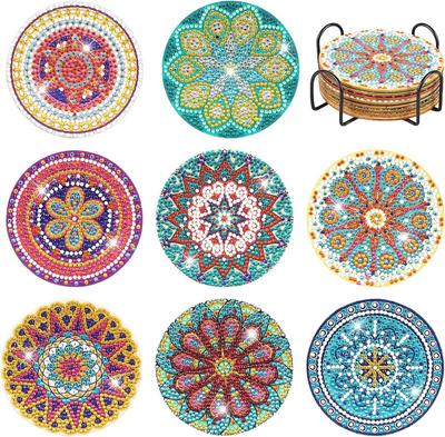 East Leaf Diamond Art Bead Art Coaster Kit, DIY Beginner's Kit with Holder (8 Mosaic Coasters)